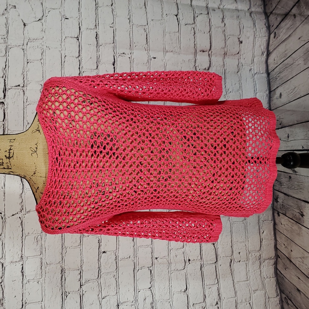 Tribal Pink Crochet Knit 3/4 Sleeve Sweater Size M - Picture 5 of 7